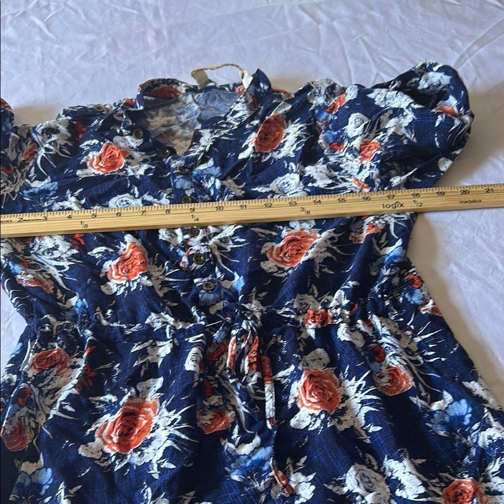 Moral Fiber Floral Long Sleeve Dress in Navy and Red - Picture 4 of 6